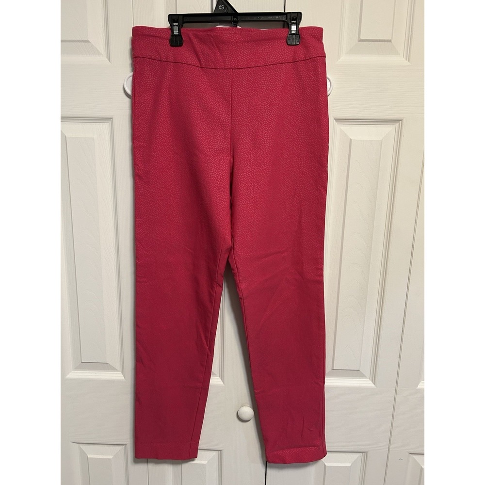 Krazy Larry Women's Pull On Ankle Pants Size 10, Pink W/Speckles, Elastic Waist